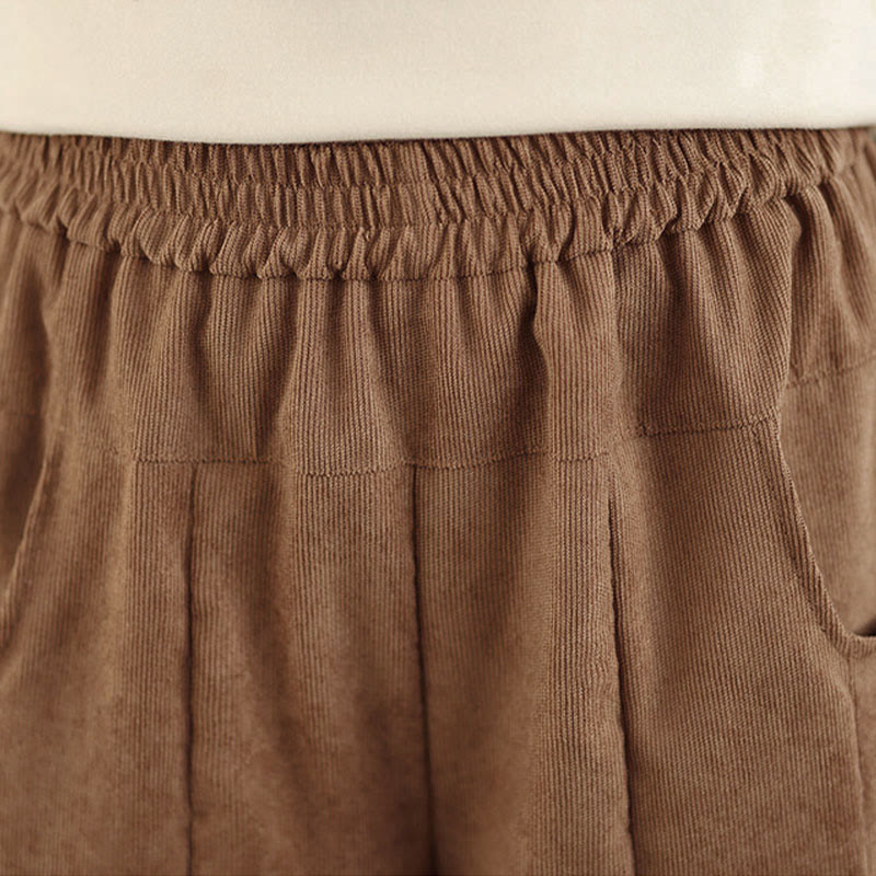 Buddha Stones Pantaloni larghi da donna in velluto a coste marrone chiaro primaverile con tasche - image 7