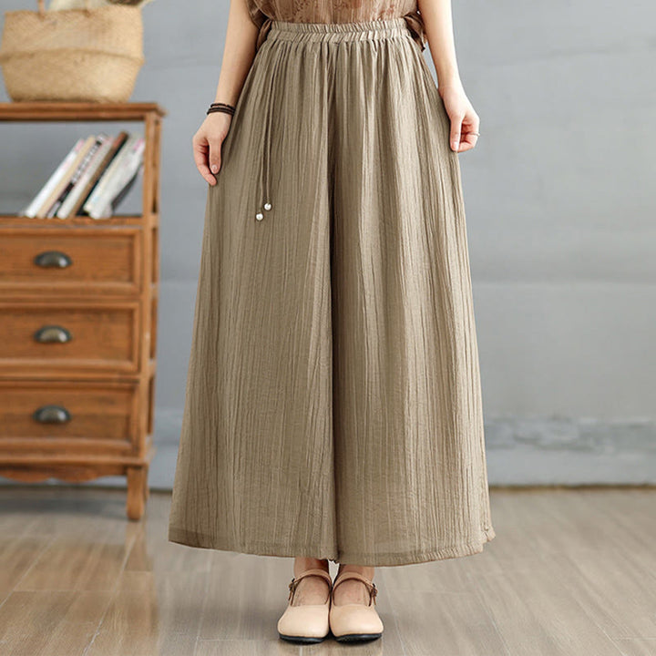 Buddha Stones Pantaloni Capri a gamba larga da donna con elastico in vita e tinta unita - Tan - US12, UK/AU16, EU44 (3XL) - image 25
