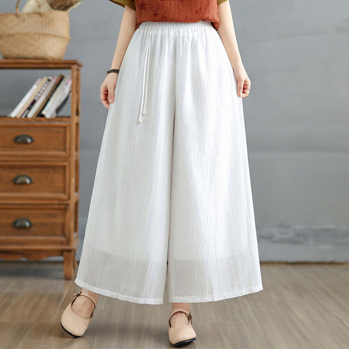 Buddha Stones Pantaloni Capri a gamba larga da donna con elastico in vita e tinta unita - Bianco - US12, UK/AU16, EU44 (3XL) - image 18