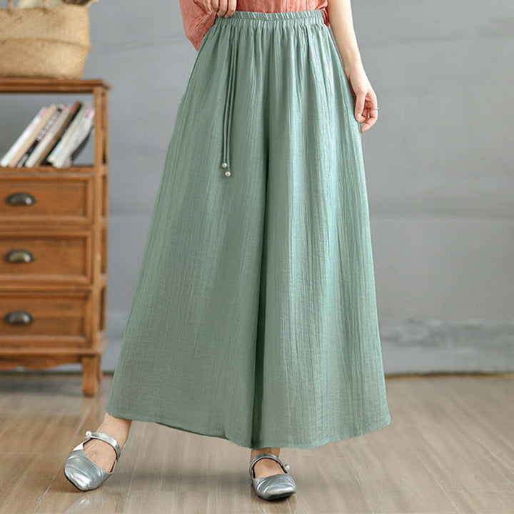 Buddha Stones Pantaloni Capri a gamba larga da donna con elastico in vita e tinta unita - Verde Mare Chiaro - US12, UK/AU16, EU44 (3XL) - image 36