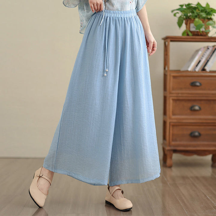 Buddha Stones Pantaloni Capri a gamba larga da donna con elastico in vita e tinta unita - Azzurro chiaro - US12, UK/AU16, EU44 (3XL) - image 12
