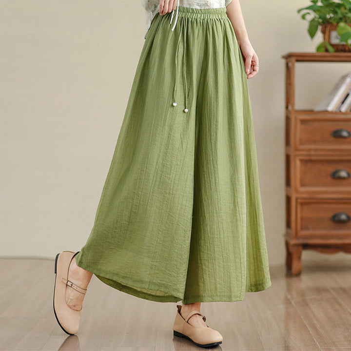 Buddha Stones Pantaloni Capri a gamba larga da donna con elastico in vita e tinta unita - GialloVerde - US12, UK/AU16, EU44 (3XL) - image 0