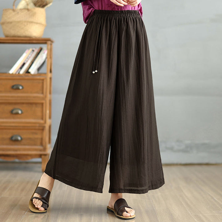 Buddha Stones Pantaloni Capri a gamba larga da donna con elastico in vita e tinta unita - Marrone sella - US12, UK/AU16, EU44 (3XL) - image 6