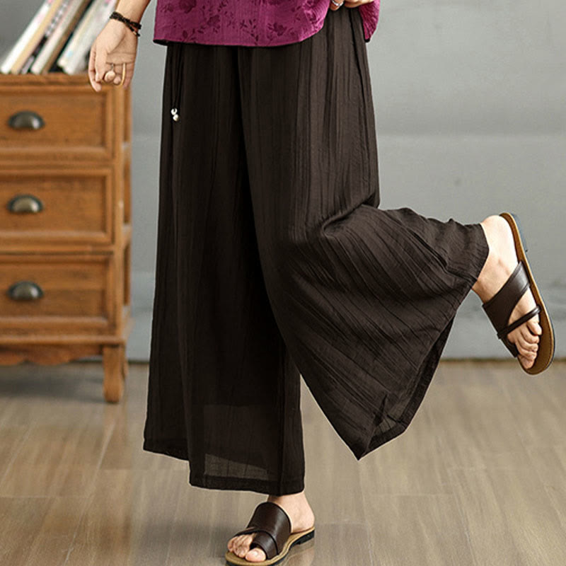 Buddha Stones Pantaloni Capri a gamba larga da donna con elastico in vita e tinta unita - image 9