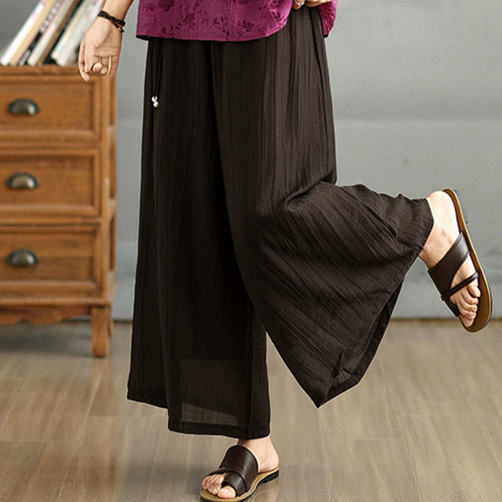 Buddha Stones Pantaloni Capri a gamba larga da donna con elastico in vita e tinta unita - image 9