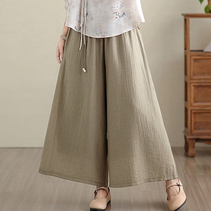 Buddha Stones Pantaloni Capri a gamba larga da donna con elastico in vita e tinta unita - image 26