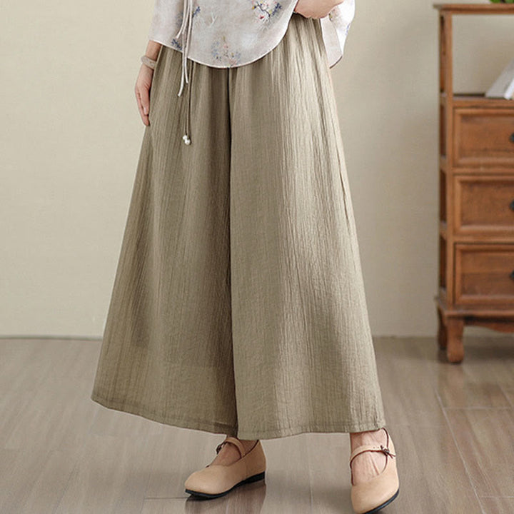 Buddha Stones Pantaloni Capri a gamba larga da donna con elastico in vita e tinta unita - image 27
