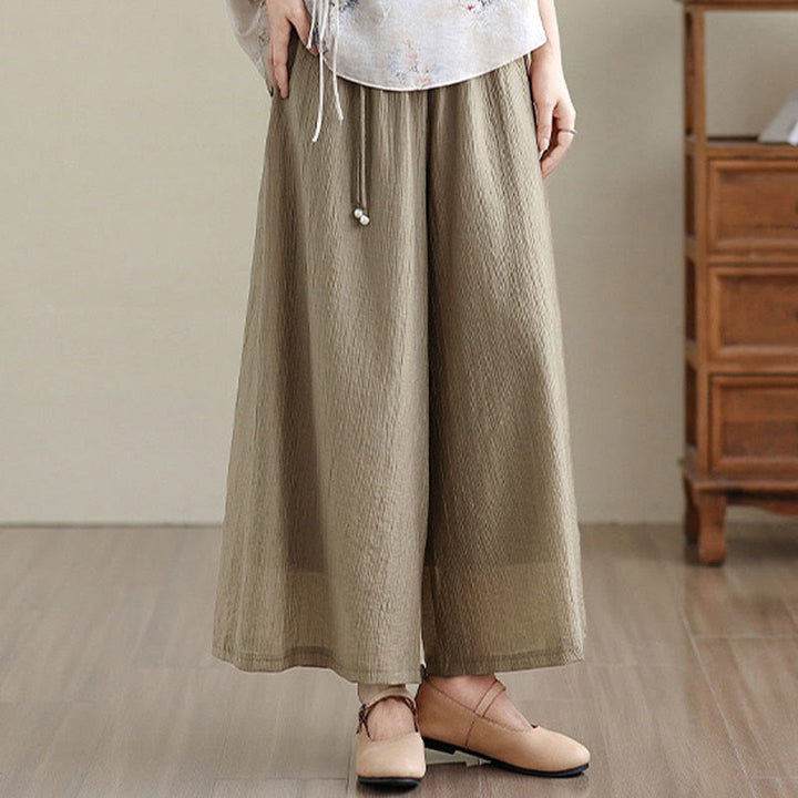 Buddha Stones Pantaloni Capri a gamba larga da donna con elastico in vita e tinta unita - image 28