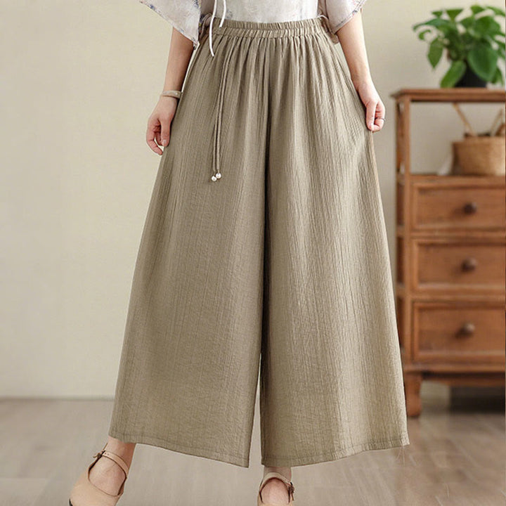 Buddha Stones Pantaloni Capri a gamba larga da donna con elastico in vita e tinta unita - image 29