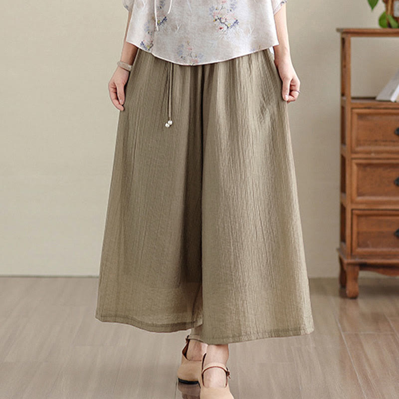 Buddha Stones Pantaloni Capri a gamba larga da donna con elastico in vita e tinta unita - image 30