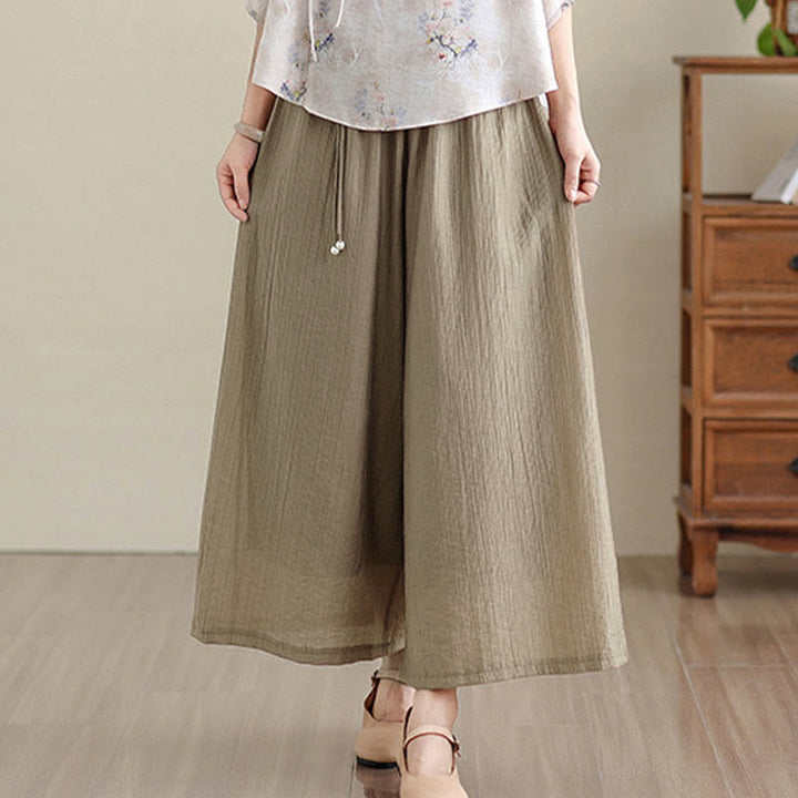 Buddha Stones Pantaloni Capri a gamba larga da donna con elastico in vita e tinta unita - image 30