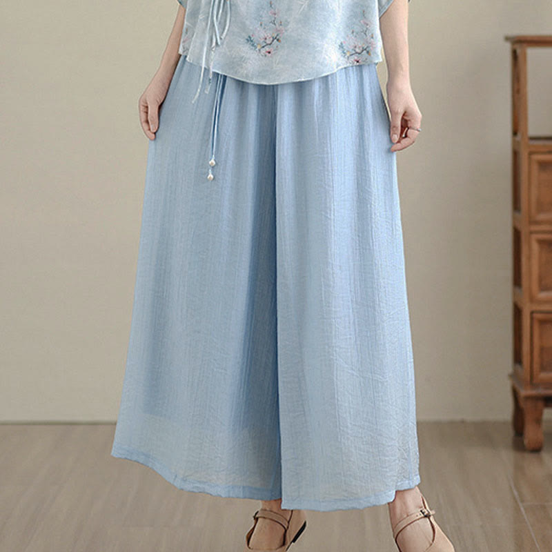 Buddha Stones Pantaloni Capri a gamba larga da donna con elastico in vita e tinta unita - image 13