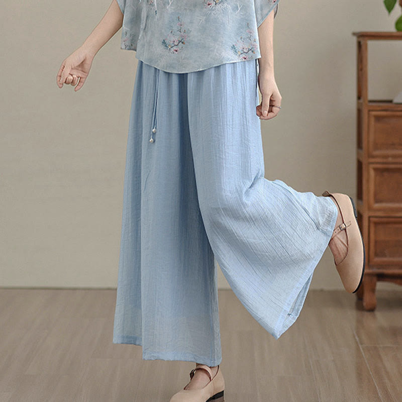 Buddha Stones Pantaloni Capri a gamba larga da donna con elastico in vita e tinta unita - image 17