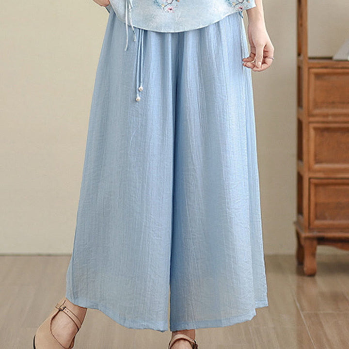 Buddha Stones Pantaloni Capri a gamba larga da donna con elastico in vita e tinta unita - image 16
