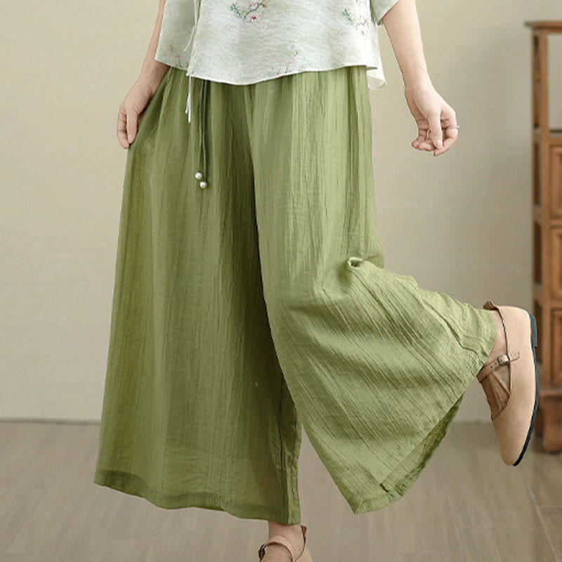 Buddha Stones Pantaloni Capri a gamba larga da donna con elastico in vita e tinta unita - image 5