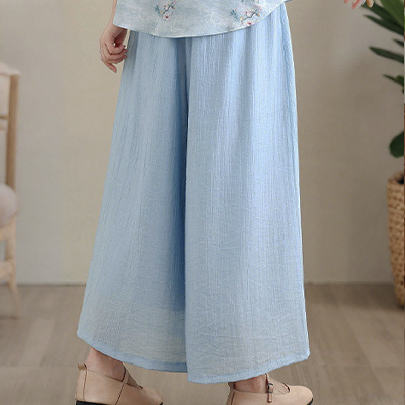 Buddha Stones Pantaloni Capri a gamba larga da donna con elastico in vita e tinta unita - image 15
