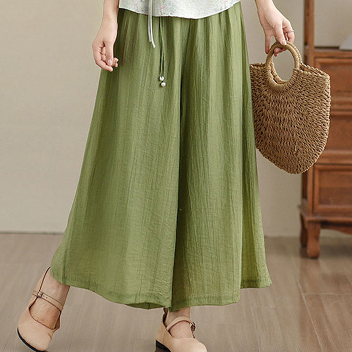 Buddha Stones Pantaloni Capri a gamba larga da donna con elastico in vita e tinta unita - image 4