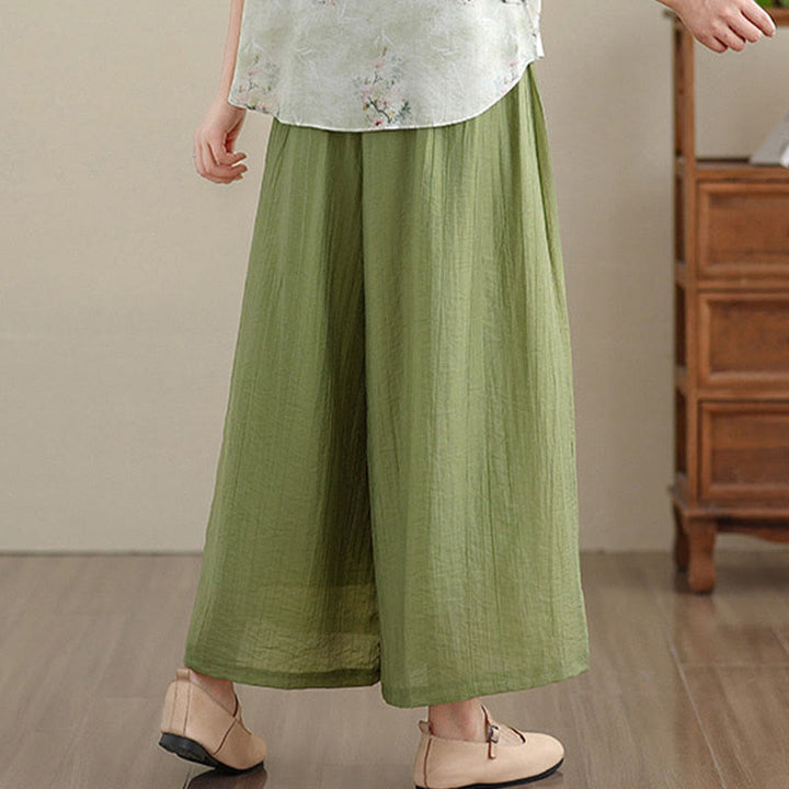 Buddha Stones Pantaloni Capri a gamba larga da donna con elastico in vita e tinta unita - image 3
