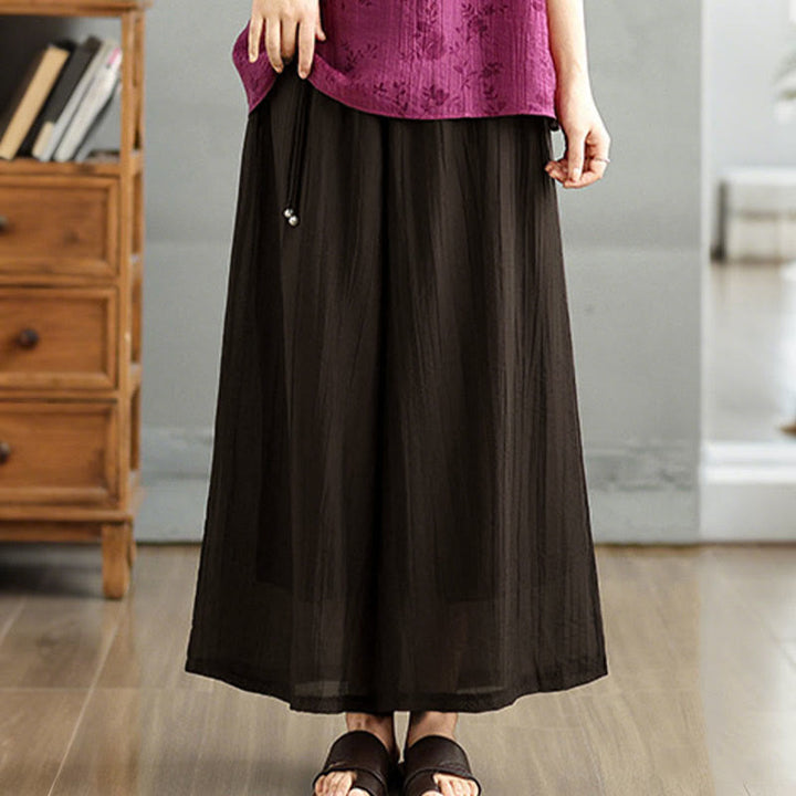 Buddha Stones Pantaloni Capri a gamba larga da donna con elastico in vita e tinta unita - image 7