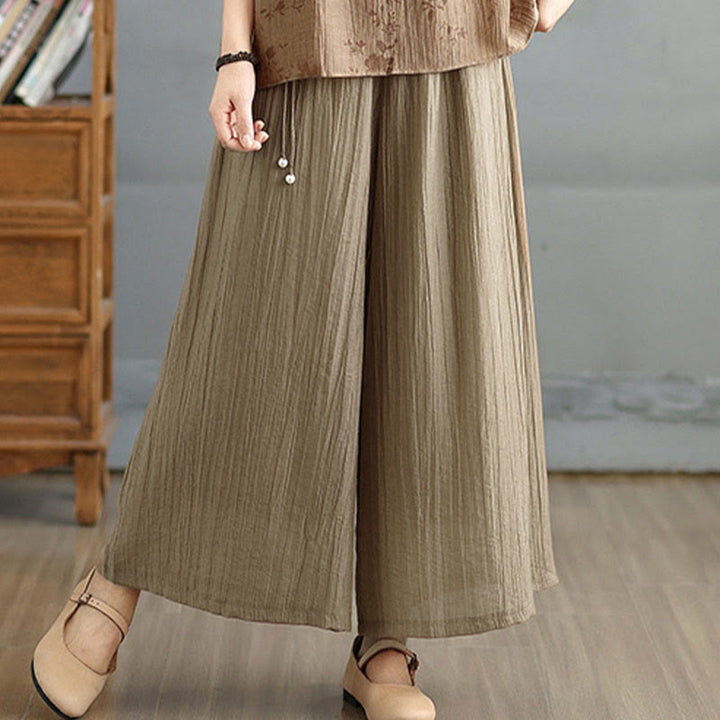 Buddha Stones Pantaloni Capri a gamba larga da donna con elastico in vita e tinta unita - image 31