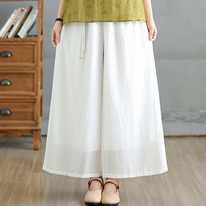 Buddha Stones Pantaloni Capri a gamba larga da donna con elastico in vita e tinta unita - image 20
