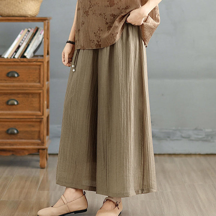 Buddha Stones Pantaloni Capri a gamba larga da donna con elastico in vita e tinta unita - image 32