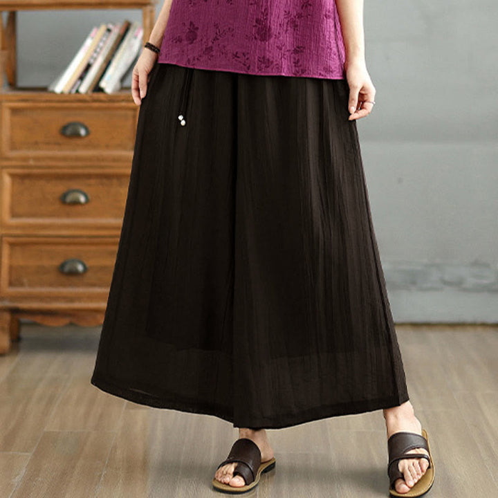 Buddha Stones Pantaloni Capri a gamba larga da donna con elastico in vita e tinta unita - image 8
