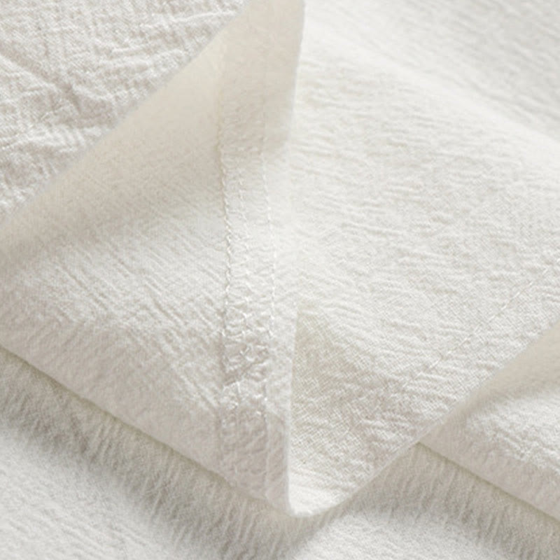 Buddha Stones Camicia da uomo in cotone e lino a maniche corte con ricamo di nuvole di buon auspicio con bottoni a rana estivi - image 7