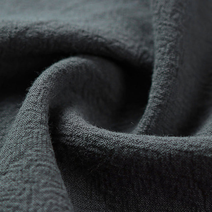 Buddha Stones Camicia da uomo estiva in cotone e lino con scollo a V, bottoni a rana, maniche corte, ricamo nuvole - image 10