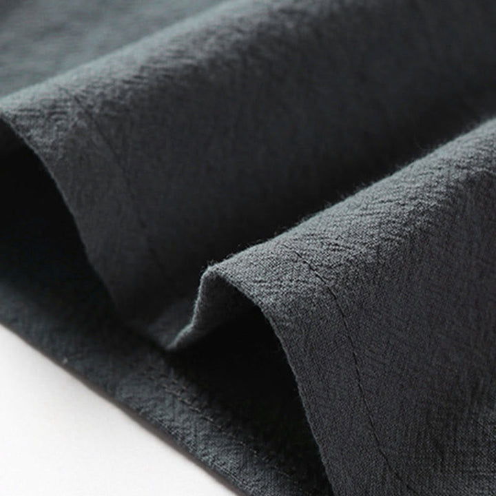 Buddha Stones Camicia da uomo estiva in cotone e lino con scollo a V, bottoni a rana, maniche corte, ricamo nuvole - image 8