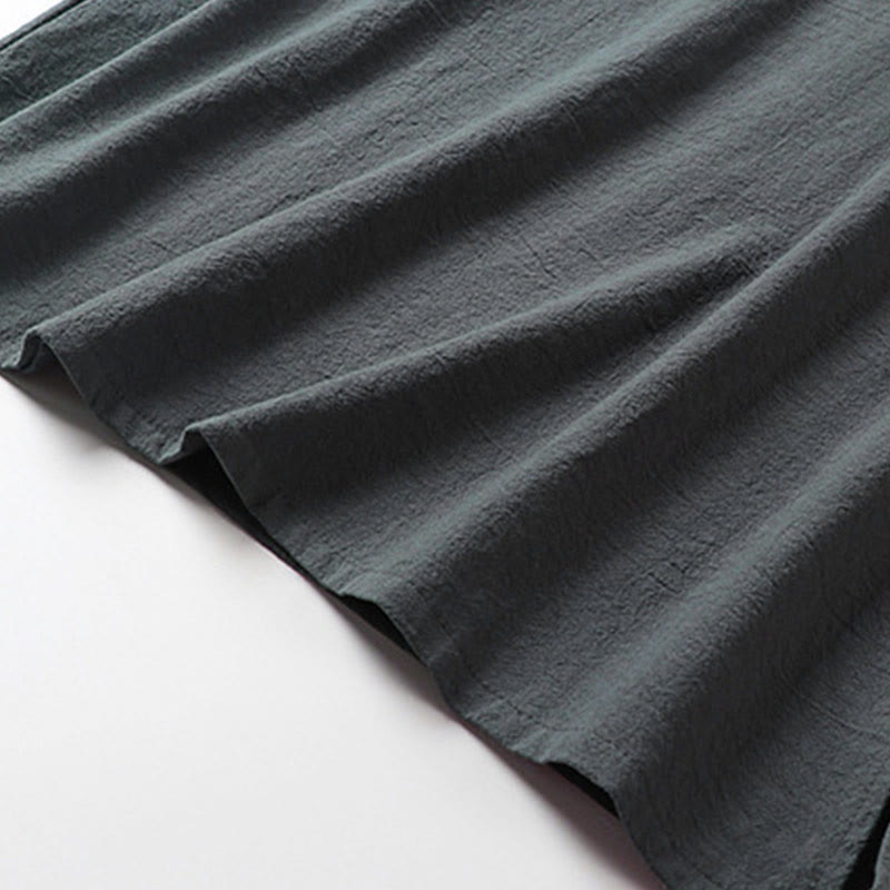 Buddha Stones Camicia da uomo estiva in cotone e lino con scollo a V, bottoni a rana, maniche corte, ricamo nuvole - image 7