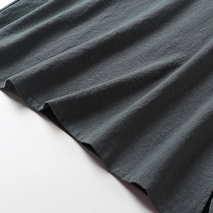 Buddha Stones Camicia da uomo estiva in cotone e lino con scollo a V, bottoni a rana, maniche corte, ricamo nuvole - image 7