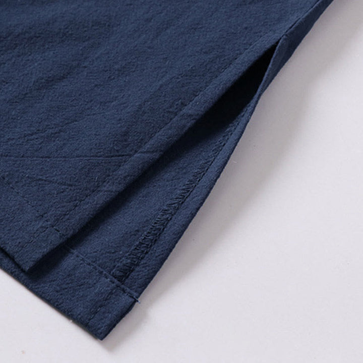 Buddha Stones Camicia da uomo estiva semplice in cotone e lino con scollo a V e maniche corte - image 7