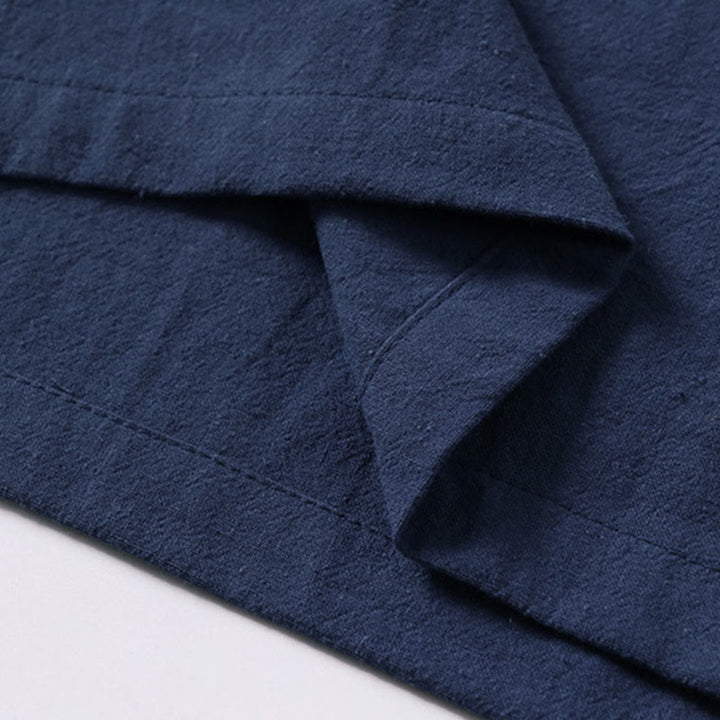 Buddha Stones Camicia da uomo estiva semplice in cotone e lino con scollo a V e maniche corte - image 8