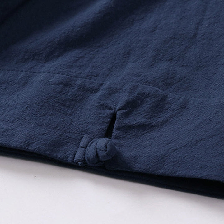 Buddha Stones Camicia da uomo estiva semplice in cotone e lino con scollo a V e maniche corte - image 5