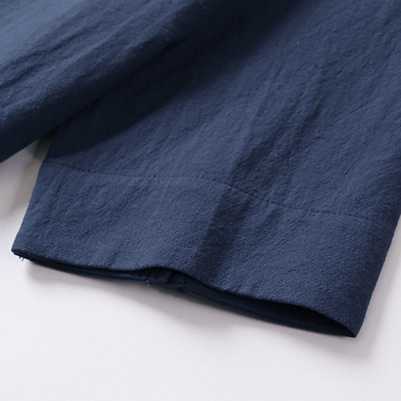 Buddha Stones Camicia da uomo estiva semplice in cotone e lino con scollo a V e maniche corte - image 6