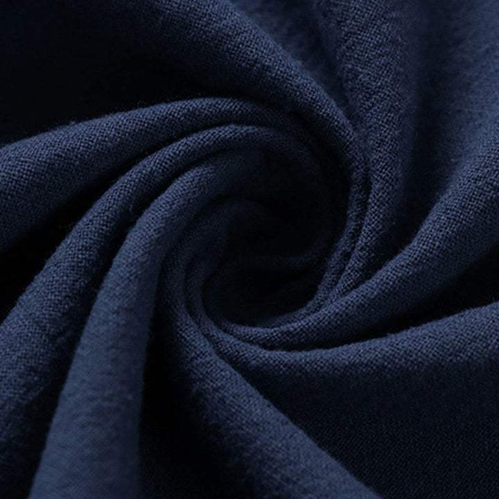 Buddha Stones Camicia da uomo estiva semplice in cotone e lino con scollo a V e maniche corte - image 10