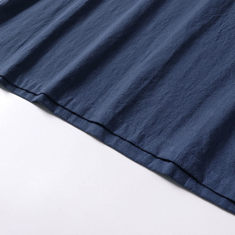 Buddha Stones Camicia da uomo estiva semplice in cotone e lino con scollo a V e maniche corte - image 9