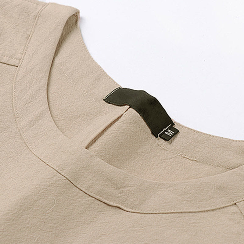 Buddha Stones Maglietta estiva casual da uomo in cotone e lino con maniche corte e scollo rotondo - image 2