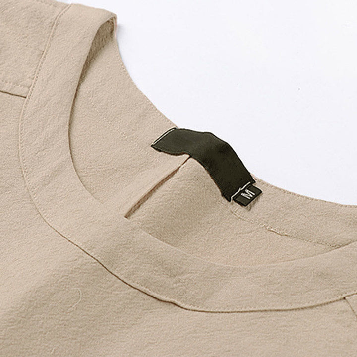 Buddha Stones Maglietta estiva casual da uomo in cotone e lino con maniche corte e scollo rotondo - image 2