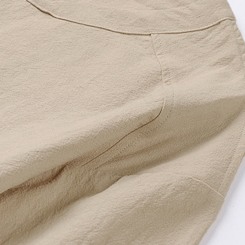 Buddha Stones Maglietta estiva casual da uomo in cotone e lino con maniche corte e scollo rotondo - image 3