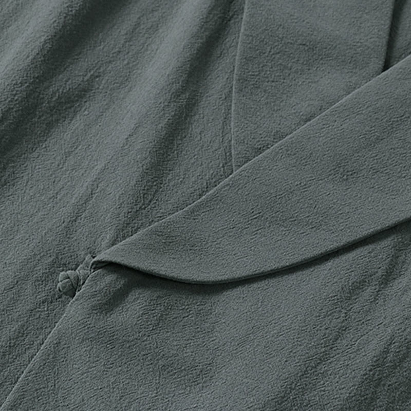 Buddha Stones Camicia estiva da uomo in cotone e lino con scollo a V e risvolto, manica corta - image 4