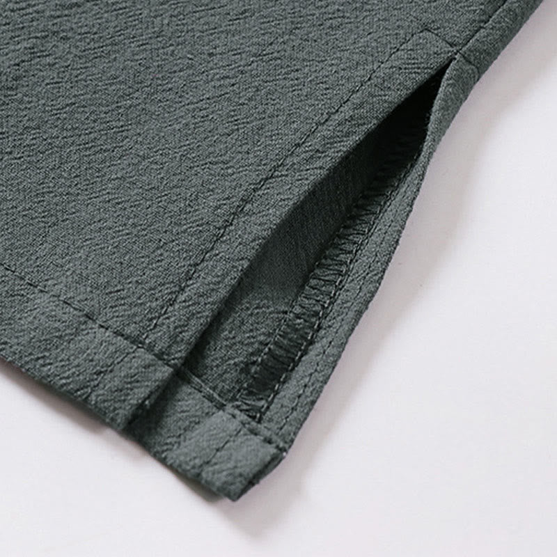 Buddha Stones Camicia estiva da uomo in cotone e lino con scollo a V e risvolto, manica corta - image 6