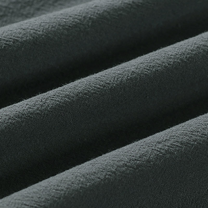 Buddha Stones Camicia estiva da uomo in cotone e lino con scollo a V e risvolto, manica corta - image 7