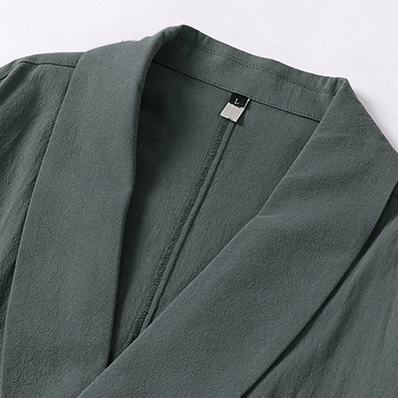 Buddha Stones Camicia estiva da uomo in cotone e lino con scollo a V e risvolto, manica corta - image 2