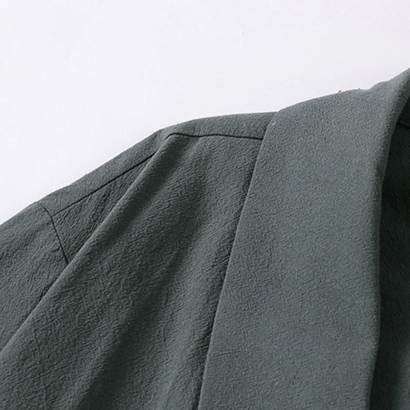 Buddha Stones Camicia estiva da uomo in cotone e lino con scollo a V e risvolto, manica corta - image 3