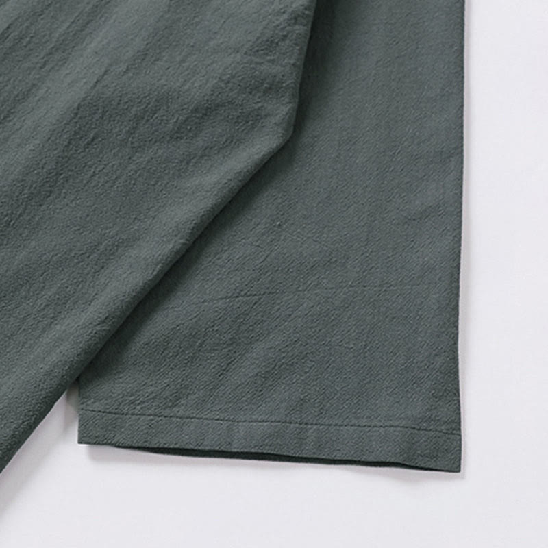 Buddha Stones Camicia estiva da uomo in cotone e lino con scollo a V e risvolto, manica corta - image 5