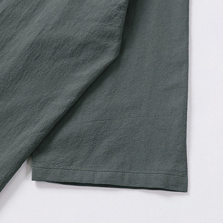 Buddha Stones Camicia estiva da uomo in cotone e lino con scollo a V e risvolto, manica corta - image 5