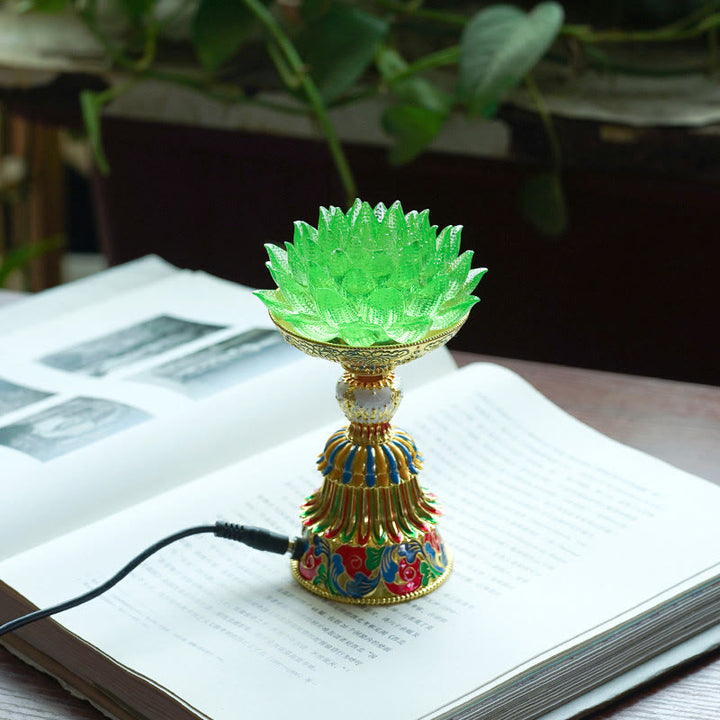 Buddha Stones Base in vetro Lotus Liuli con otto simboli di buon auspicio per la decorazione della casa e l'illuminazione. - Loto verde (9*14-16*6,8 cm) - Collegare - image 12
