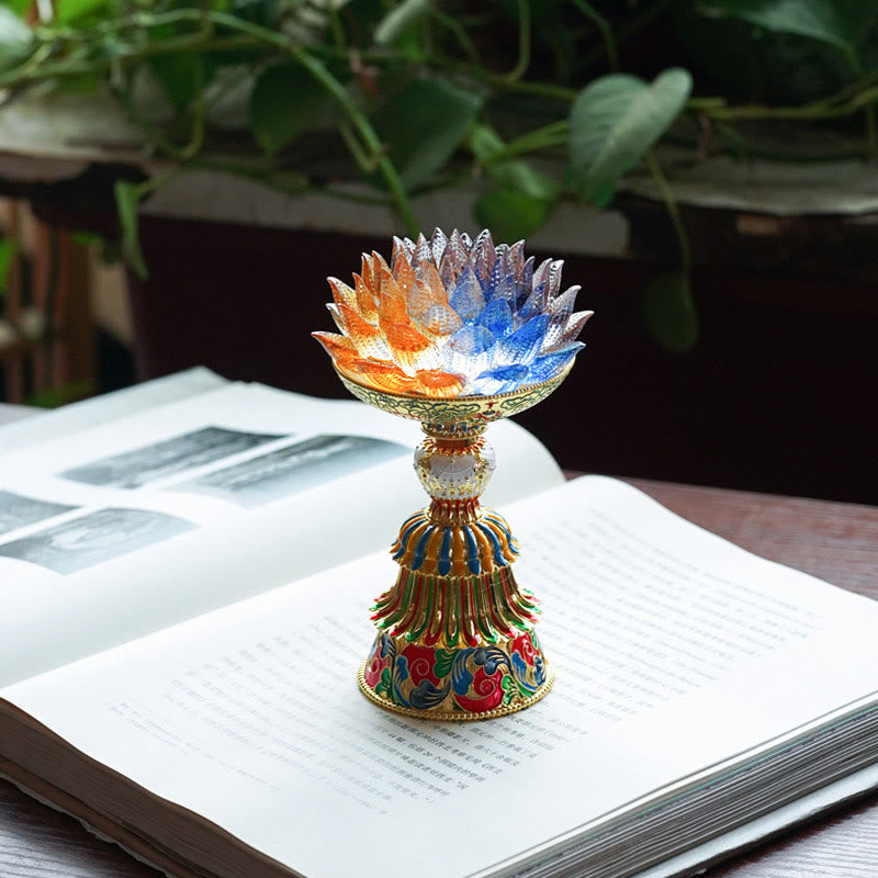 Buddha Stones Base in vetro Lotus Liuli con otto simboli di buon auspicio per la decorazione della casa e l'illuminazione. - image 14